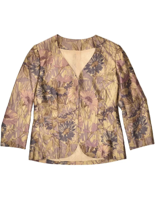 VINTAGE Womens 3/4 Sleeve Blazer Jacket UK 12 Medium Beige Floral