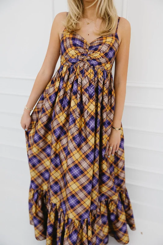 The Ray Maxi Dress - Orange/Purple Plaid