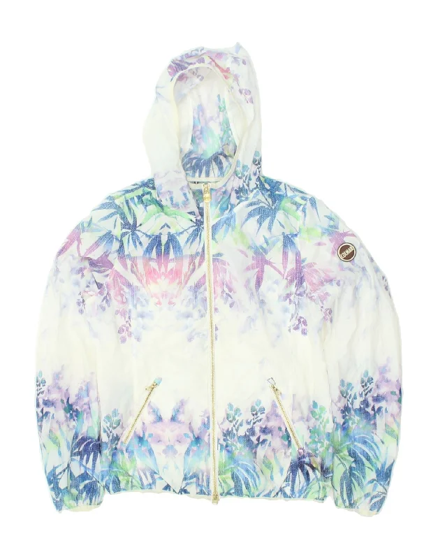 COLMAR Womens Oversized Hooded Rain Jacket IT 40 Small Blue Floral