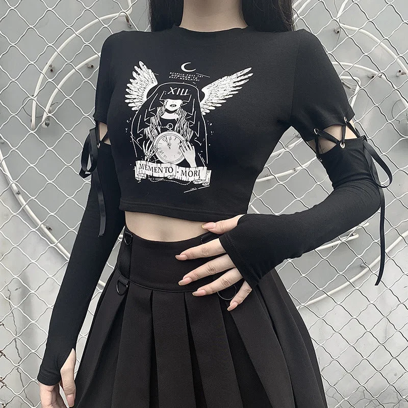 Tieback Sleeve Design Wholesale Crop Tops Gothic Punk Dark Style