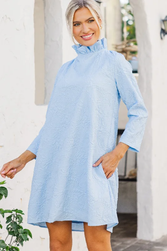 This Is It Light Blue Textured Swing Dress