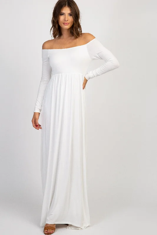 PinkBlush Ivory Solid Off Shoulder Maxi Dress