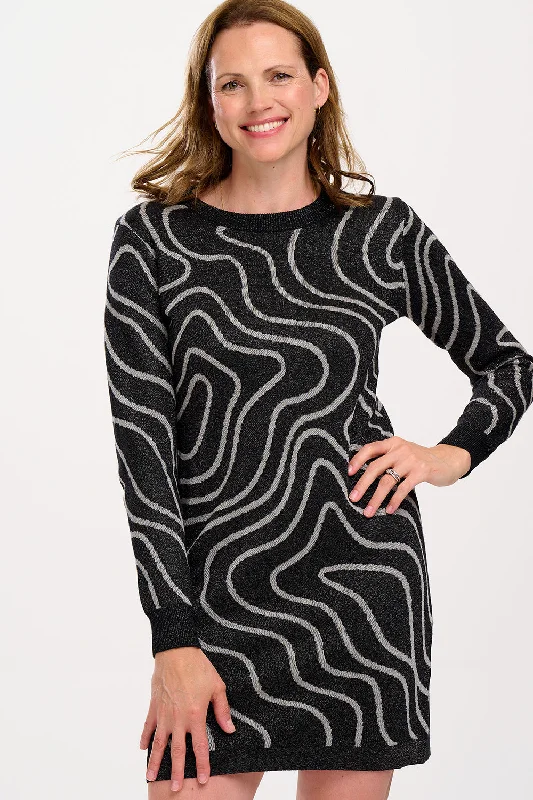 Kristen Mini Knit Dress - Gunmetal & Silver Swirls