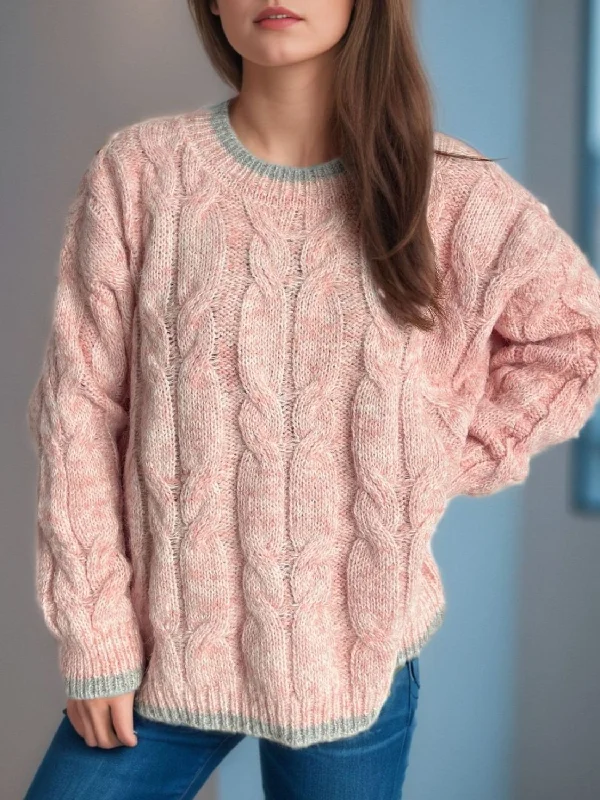 Cable Knit Round Neck Long Sleeve Sweater