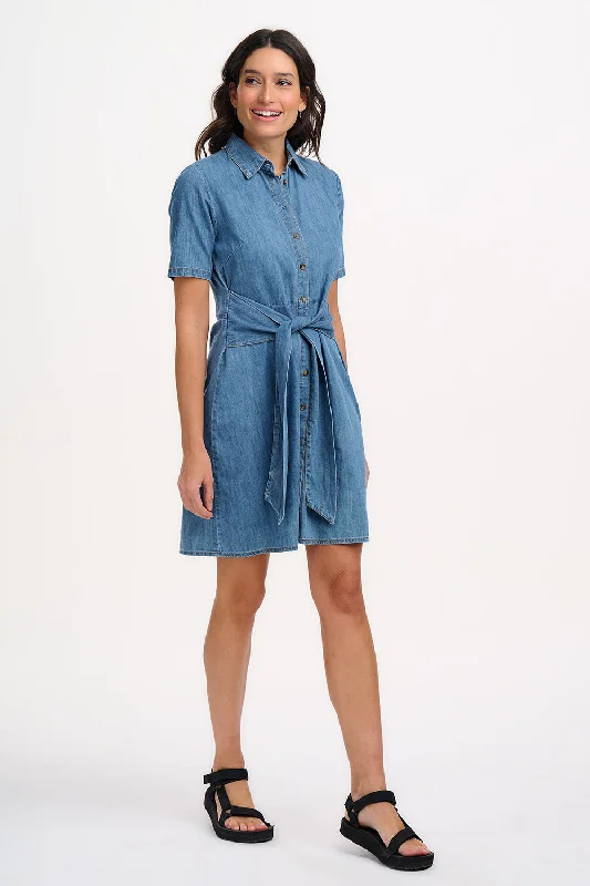 Talitha Mini Shirt Dress - Mid Blue Denim