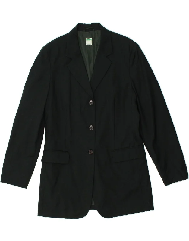 BENETTON Womens 3 Button Blazer Jacket IT 46 Large Green Wool