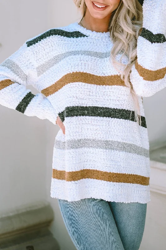 Cora Striped Popcorn Knit Sweater