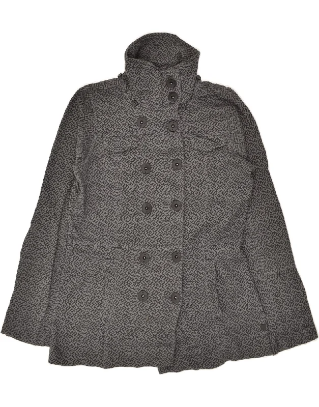 HURLEY Womens Pea Coat UK 6 XS Grey Cotton