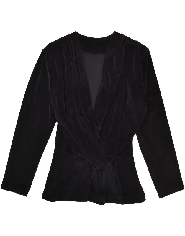 VINTAGE Womens Velvet Blazer Jacket UK 10 Small Black