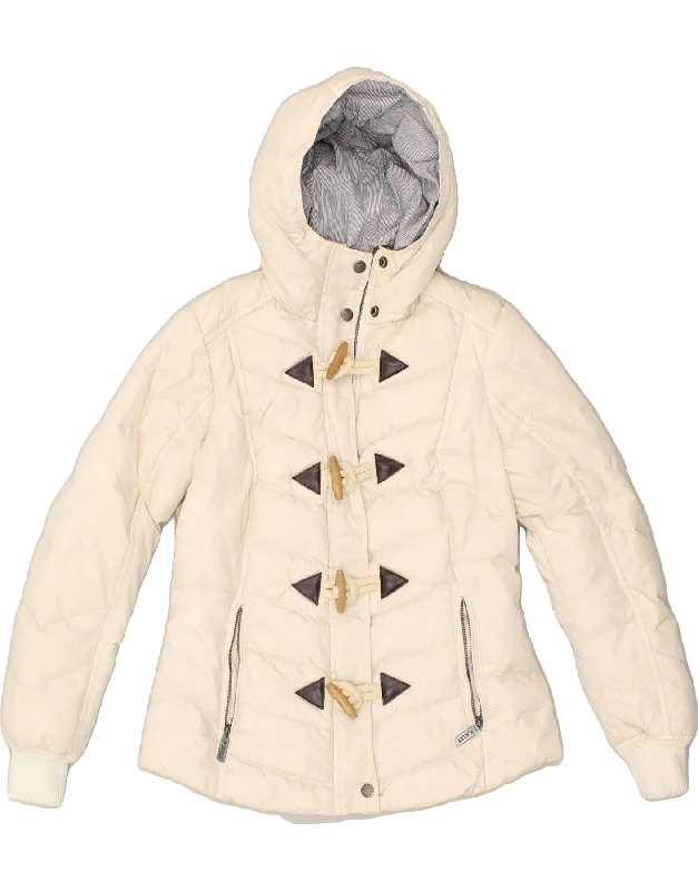 PLAYLIFE Womens Hooded Padded Jacket UK 6 XS Off White Polyester