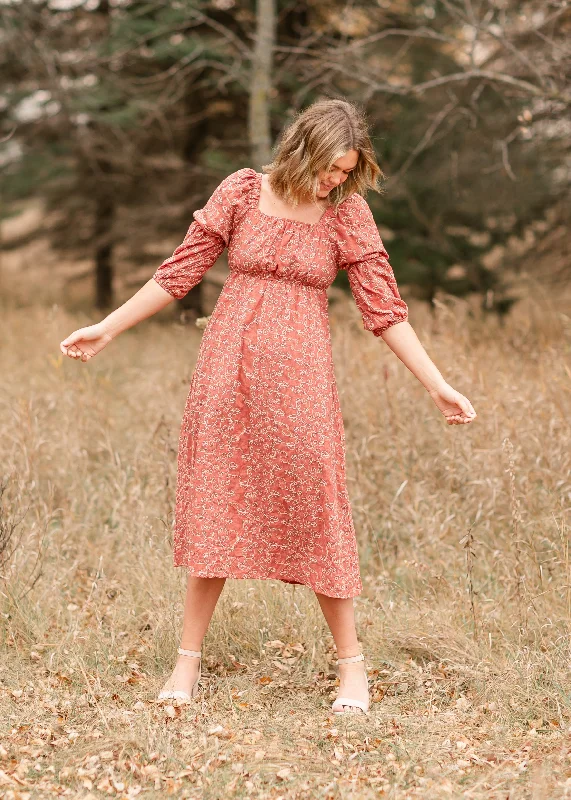 Embroidered Square Neck Long Sleeve Dress