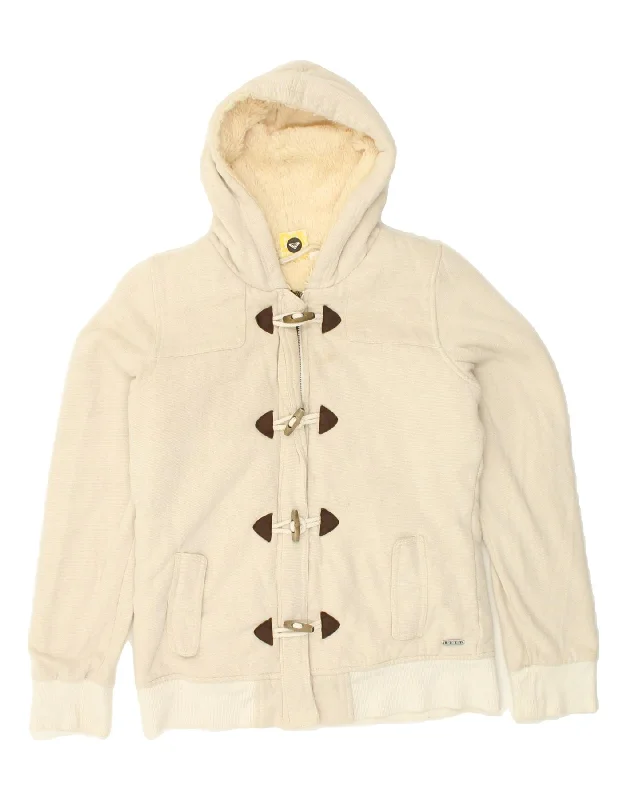 ROXY Womens Hooded Bomber Sherpa Jacket UK 14 Large Beige Cotton