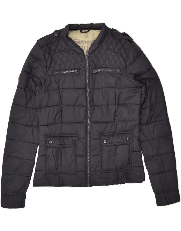 SUPERDRY Womens Padded Jacket UK 10 Small Navy Blue Nylon