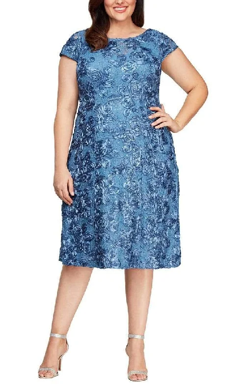 Alex Evenings - 4121570 Lace Cap Sleeves Plus Size Knee Length Dress