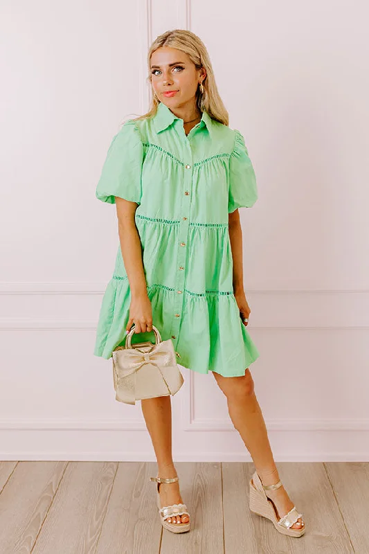 Sunday Stroll Mini Dress in Light Kelly Green