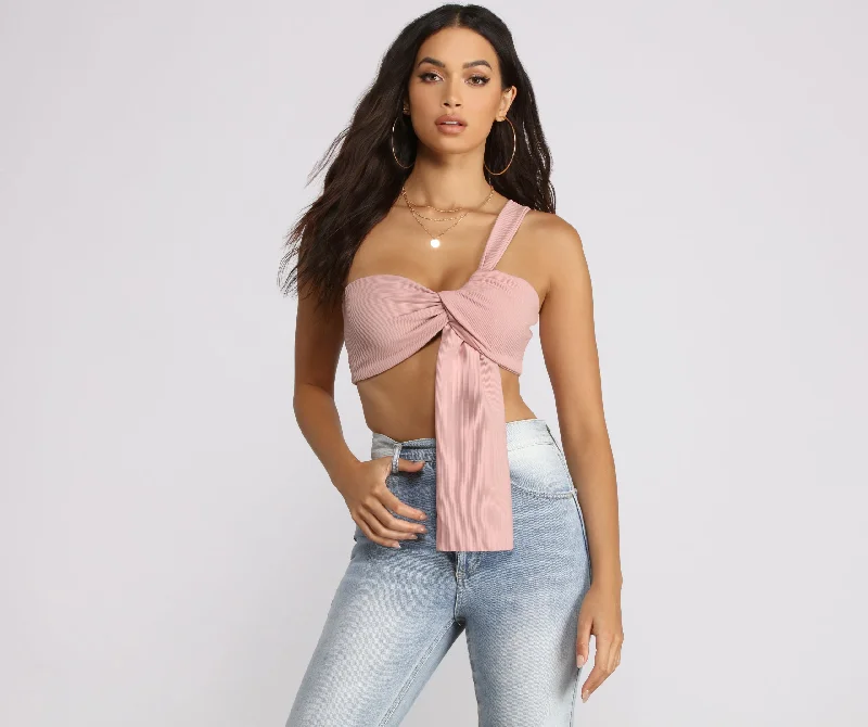 One Shoulder Ribbed Crop Top