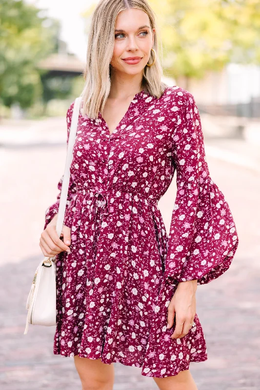 Out For The Day Burgundy Red Floral Dress