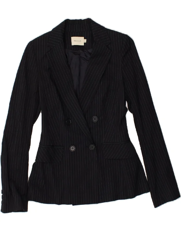 REISS Womens Double Breasted Blazer Jacket UK 6 XS Navy Blue Pinstripe