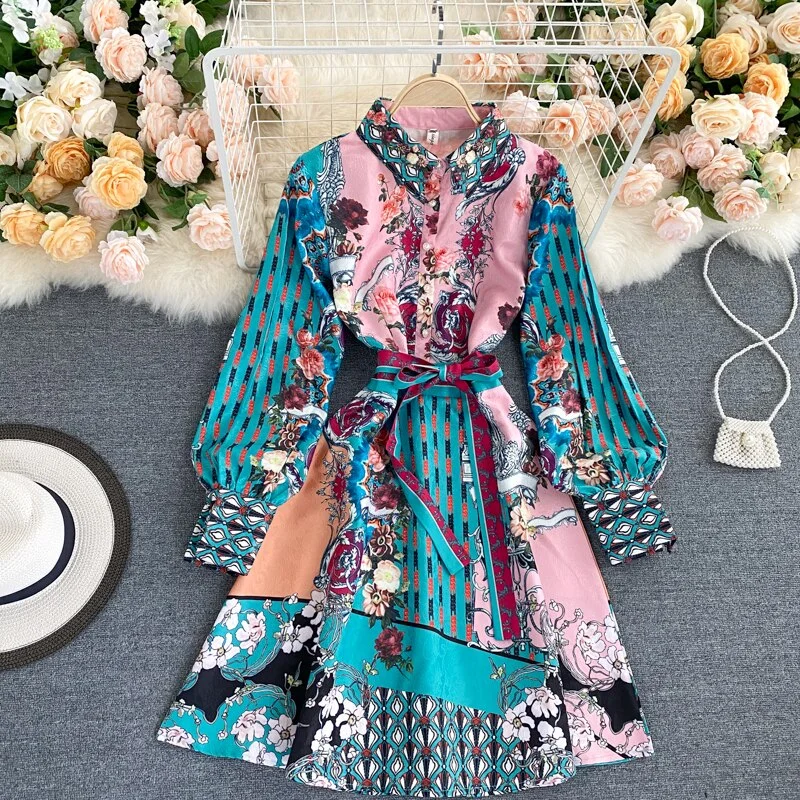 Retro Floral Boho Dress For Women, Bohemian Dress