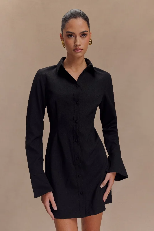 Dorian Fitted Shirt Mini Dress - Black