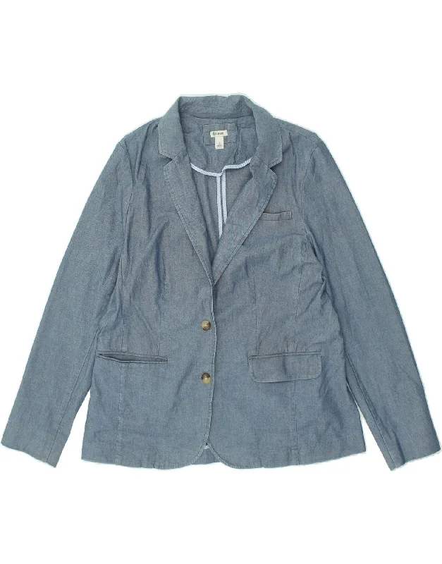 L.L.BEAN Womens 2 Button Blazer Jacket UK 16 Large Blue Cotton