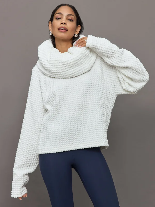 Oversized Raglan Sleeve Top W/ Tube Scarf - Snow White