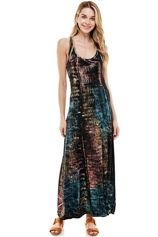 T-Party Racer Back Tie Dye Maxi Dress - Black