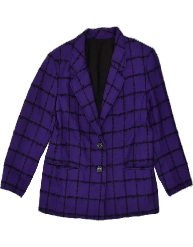 VINTAGE Womens 2 Button Blazer Jacket UK 14 Medium Purple Check