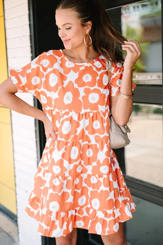 See You Now Orange Floral Babydoll Dress