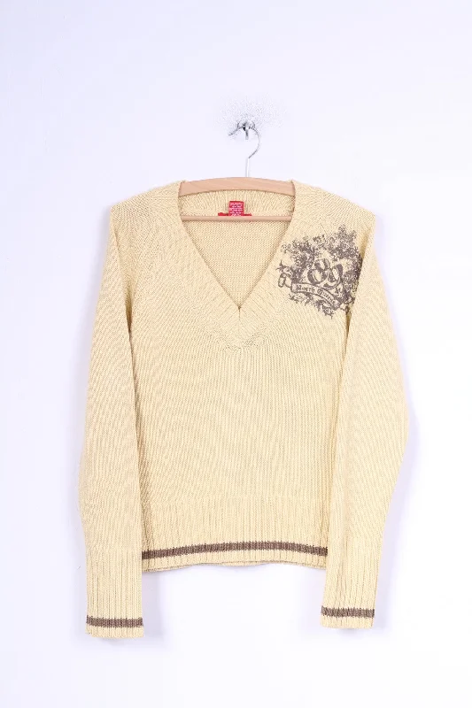 Kenvelo Womens M Jumper Yellow Acrylic V Neck Simply Sweater