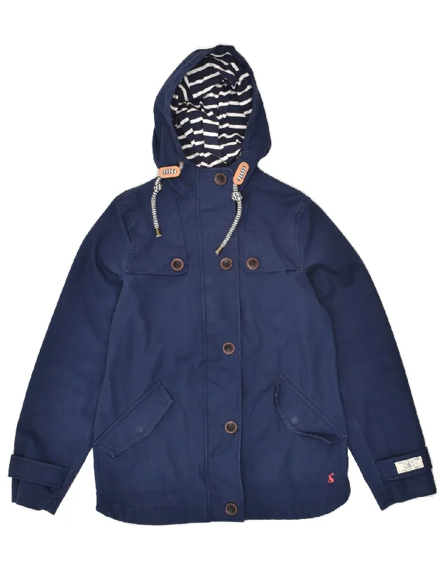 JOULES Womens Hooded Waterproof Jacket UK 6 XS Navy Blue Cotton