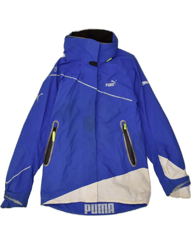 PUMA Womens Hooded Windbreaker Jacket UK 8 Small  Blue Colourblock