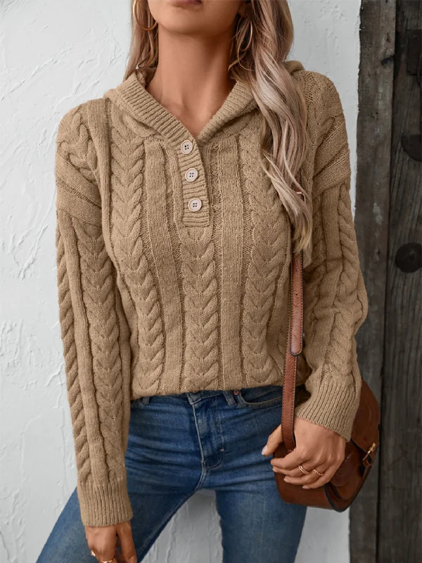 Cable-Knit Long Sleeve Hooded Sweater