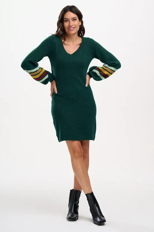 Talasi Knit Dress - Dark Green, Sleeve Stripes