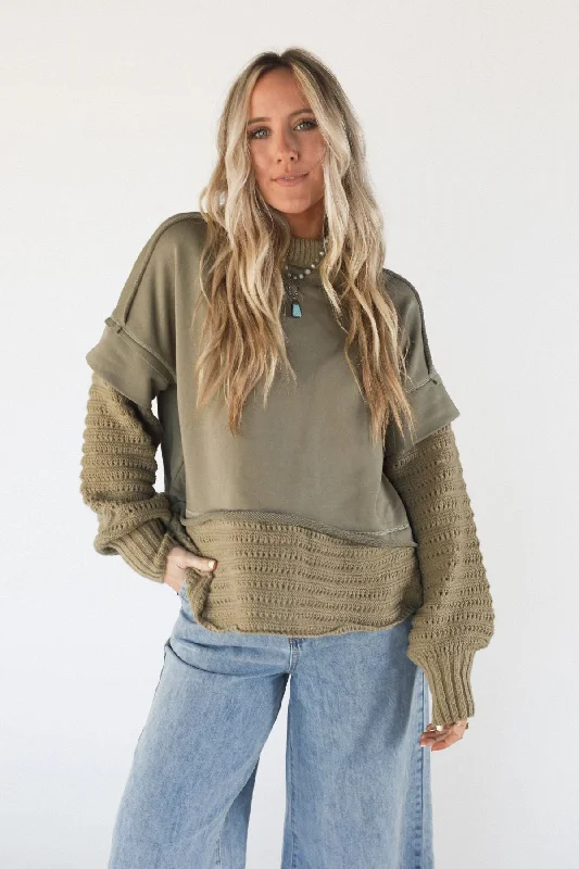 Moonrise Layered Sweater Top - Olive