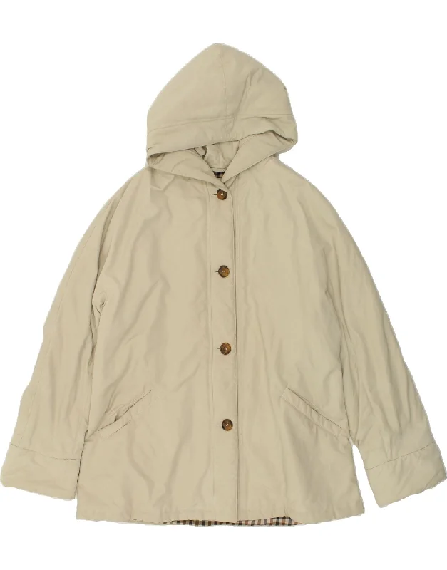 AQUASCUTUM Womens Hooded Overcoat UK 16 Large Beige Polyester