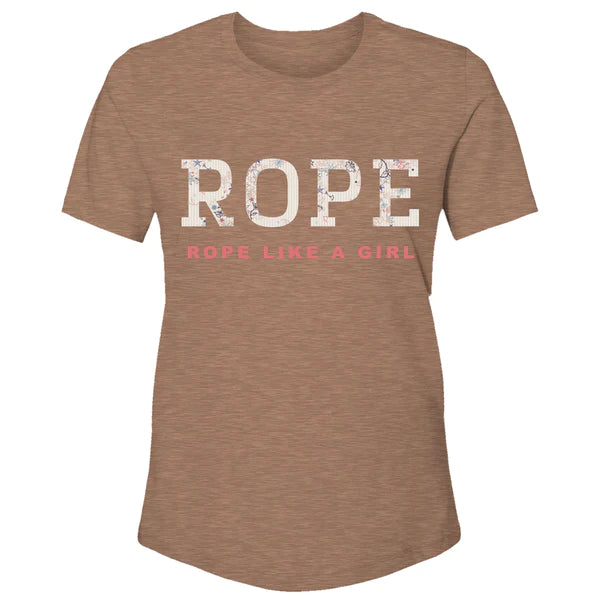 LADIES HOOEY "ROPE LIKE A GIRL" BROWN TSHRT