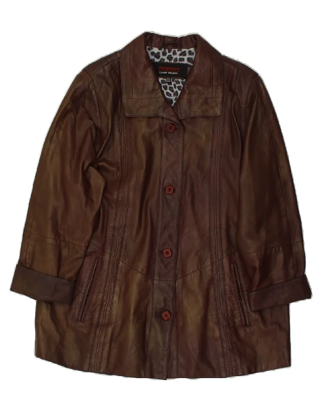 VINTAGE Womens Leather Coat IT 42 Medium Brown Leather