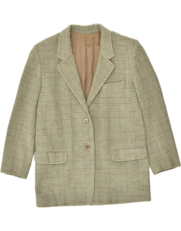 VINTAGE Womens 2 Button Blazer Jacket IT 46 Large Green Check Wool