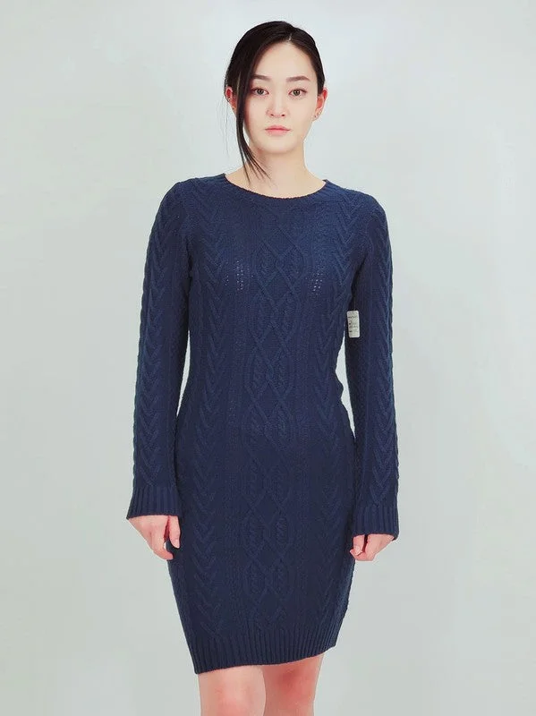 Feminine Cable Knit Long Sleeve Sweater Dress