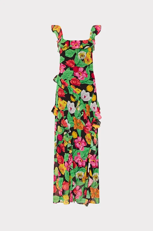 Tulip Rosette Ruffle Maxi Dress